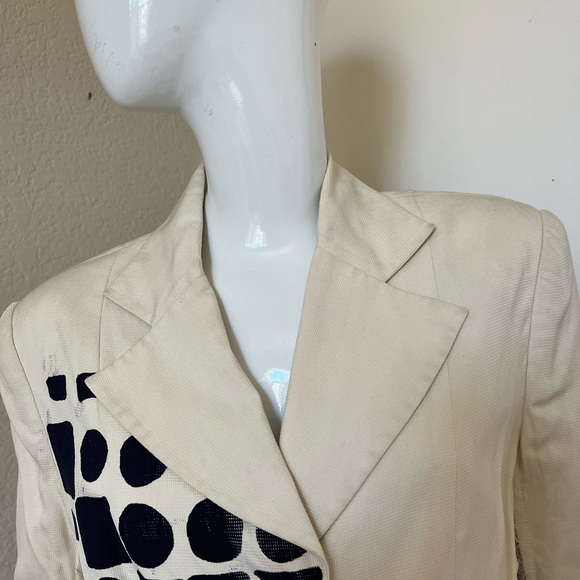 LIBERTINE RARE! VINTAGE! Cream/Black Geometric Hand Painted Silk Blazer Sz M - Picture 2 of 7